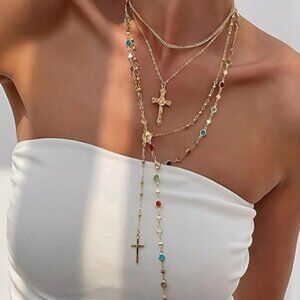 Anthro layered cross necklace